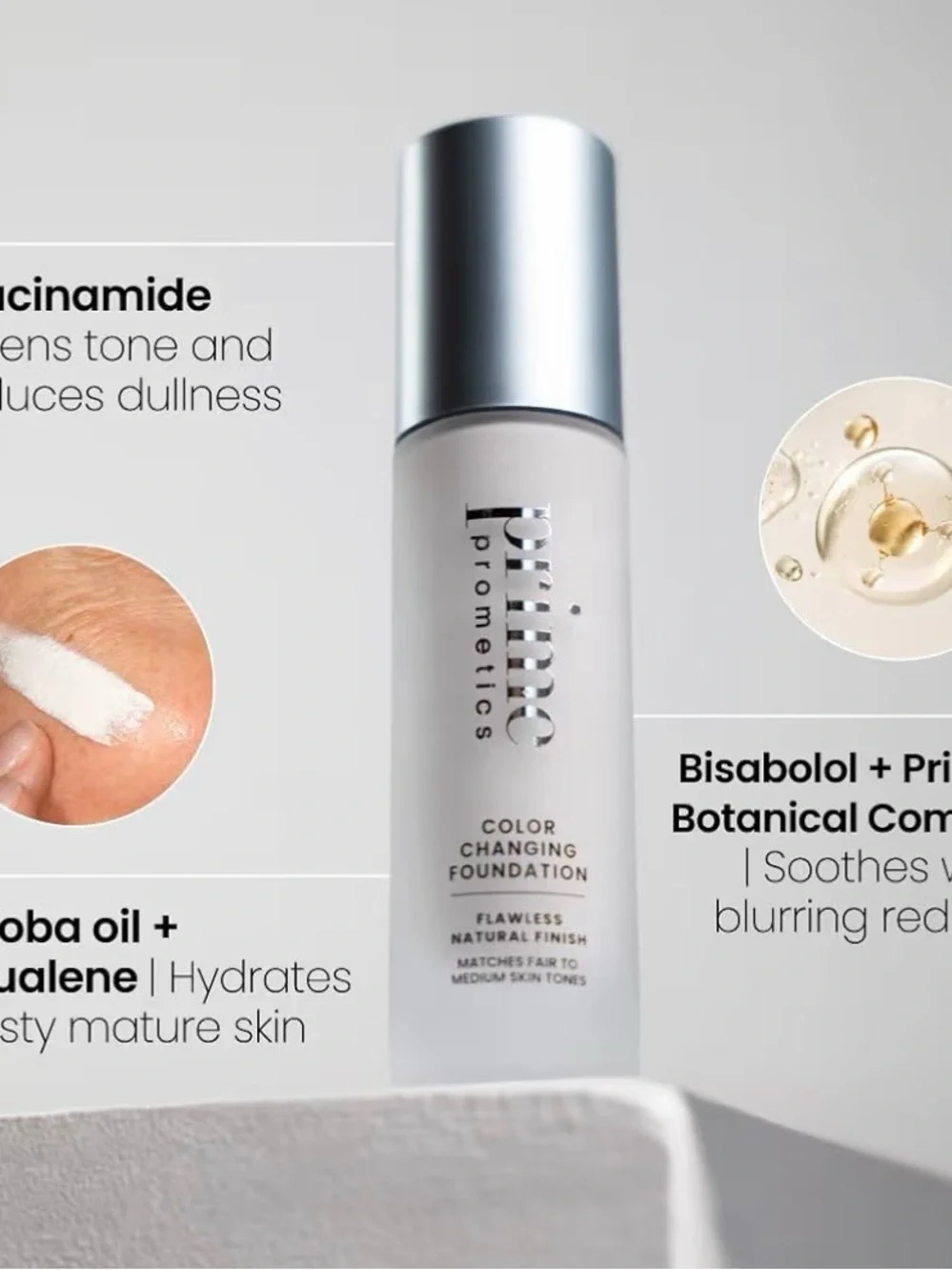 Prime Prometics Color Changing Foundation & Brush - Light - Med Coverage 1 fl oz